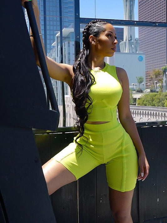 Solid Sleeveless Skinny Leg Sports Suit