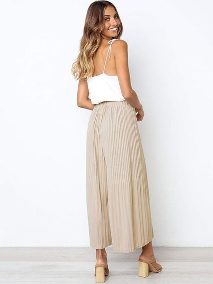 Ruffled Solid Loose Wide-leg Pants