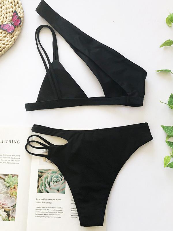 Sexy Irregular Hollow Bandage Split Type Bikini Swimsuit