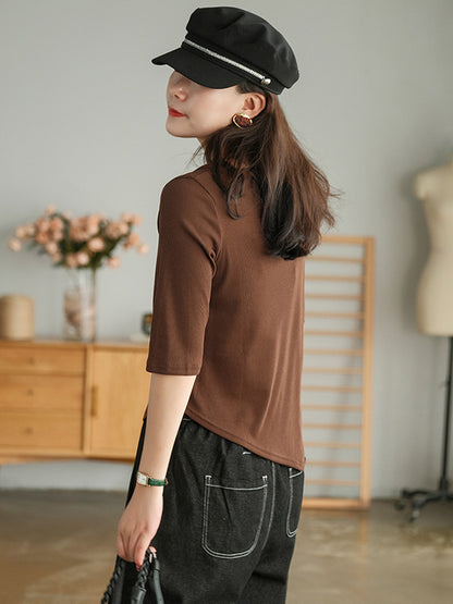 Simple Asymmetric Irregular Clipping Round-Neck Short Sleeves T-Shirt