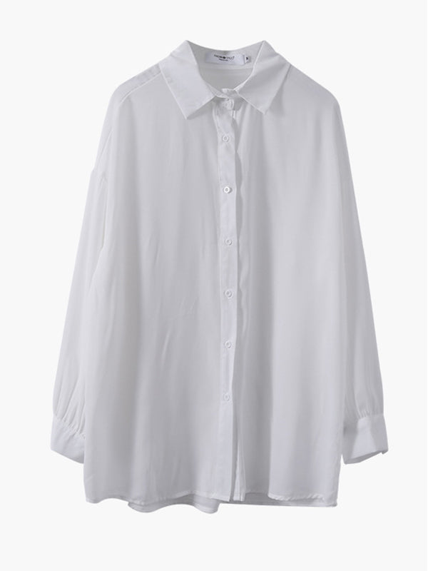 Simple Buttoned Lapel Sun Protection Long Sleeves Blouse Tops