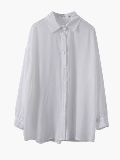 Simple Buttoned Lapel Sun Protection Long Sleeves Blouse Tops