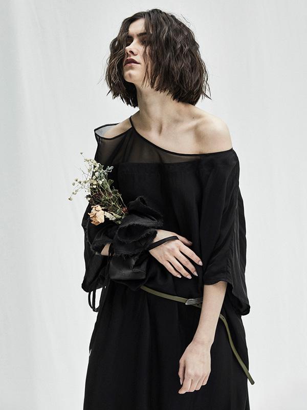 Urban Black Split-joint See-through Long Dress
