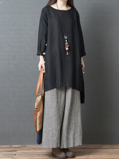 Solid Split-joint Round-neck Short Shirt Dress