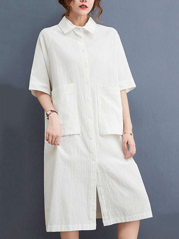 Original Solid Color With Pocket Lapel Shirt Dress