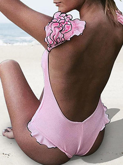 Ruffled Plain One-piece Swimsuit