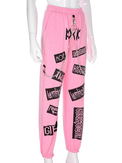 Chain Embellished Printed Casual Pants