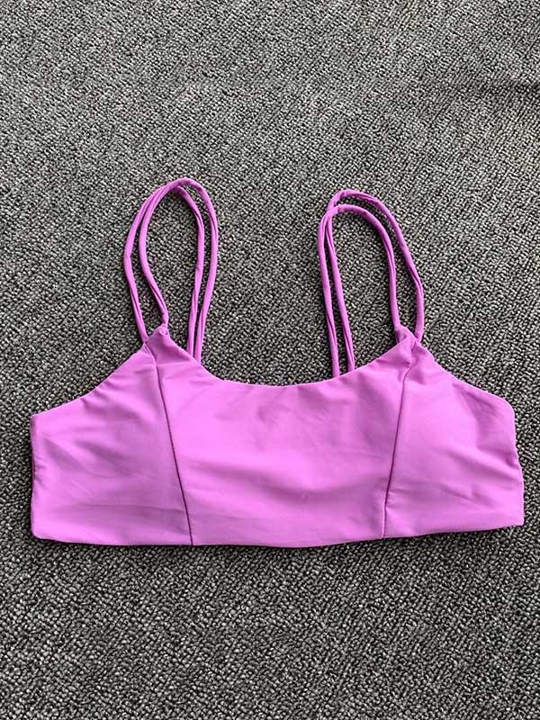 Solid Color Lace-Up Bikini Swimsuit