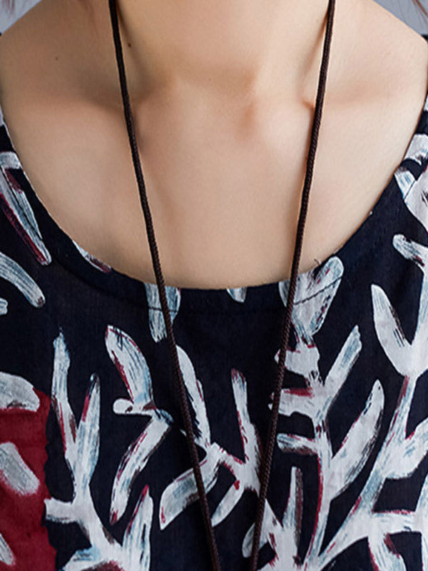 Original Printing Split-Joint Half Sleeve Midi Dress