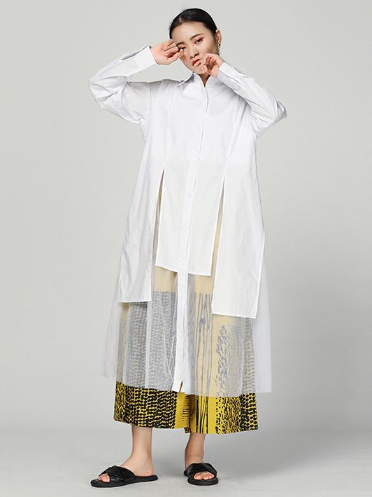 Cropped Split-joint Split-front Lapel Long Blouse