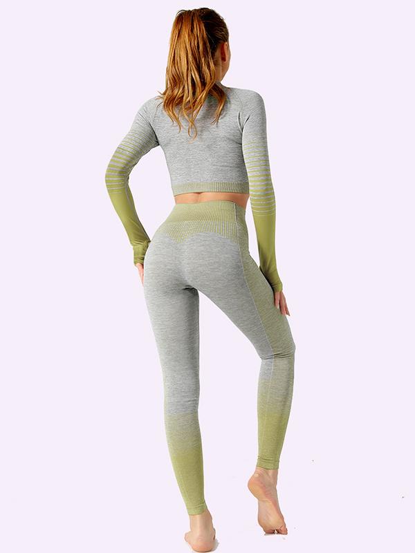 Sexy  Contrast Color Long Sleeves Yoga Suits