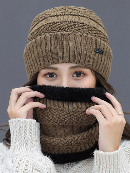 Winter Knitting Solid Color Keep Warm Scarf&Hat Two Pieces Set