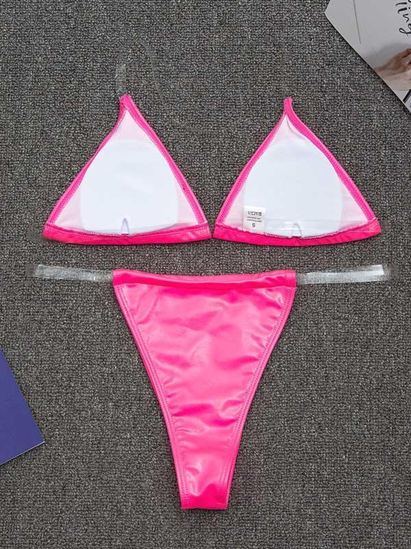 Solid Color Light Skin Triangles Split Bikini Swimsuit