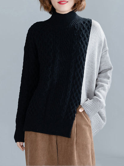 Knitting Split-Joint Split-Side High-Neck Sweater