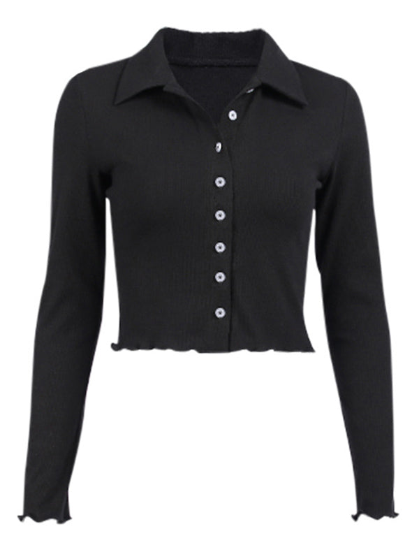 Lapel Thread Buttoned Tops - kailaple