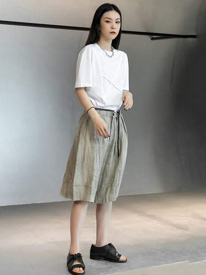 Original Solor Color Linen Wide Leg Shorts