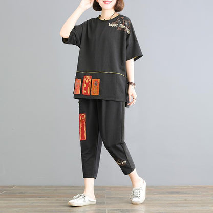 Cartoon Patchwork And Embroidery Two Piece Set