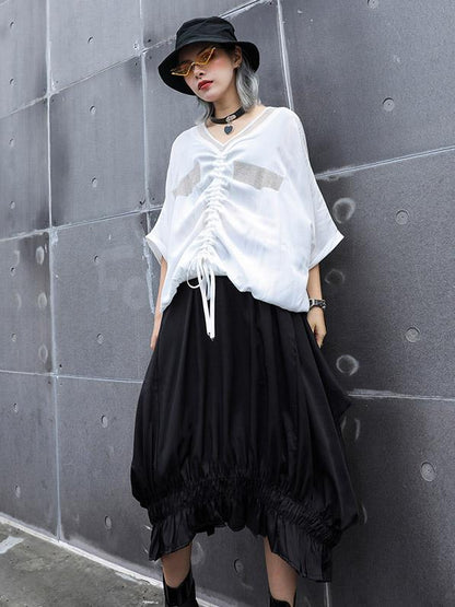 Asymmetric Ruffled Solid Skirt