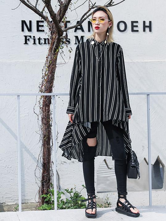 Plus Size Loose Striped A-line Long Shirt