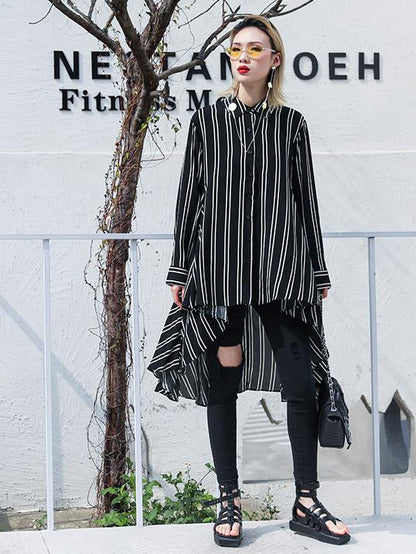Plus Size Loose Striped A-line Long Shirt