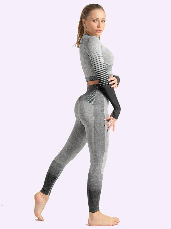 Sexy  Contrast Color Long Sleeves Yoga Suits