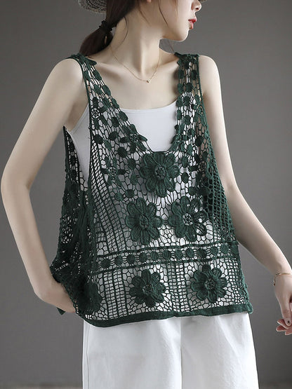 Stylish Solid Color Embroidered V-Neck Vest Tops