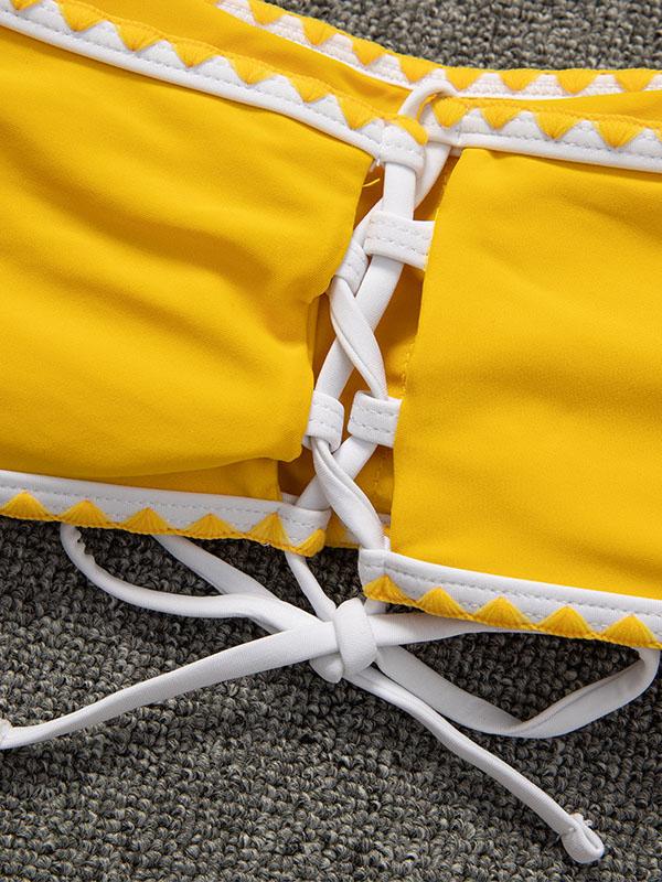 Solid Color Strapless Split Bikini Swimsuit