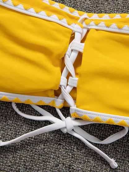 Solid Color Strapless Split Bikini Swimsuit