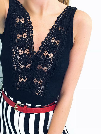 V-neck Hollow Sleeves Jumpsuits
