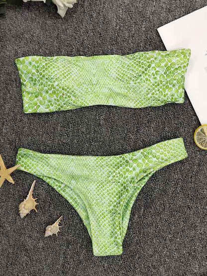 Sexy Strapless Snake Print Bikini Set