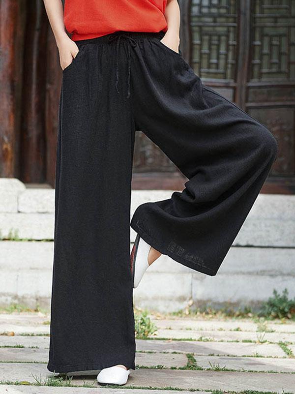 Retro Wide-leg Lace-up Pants