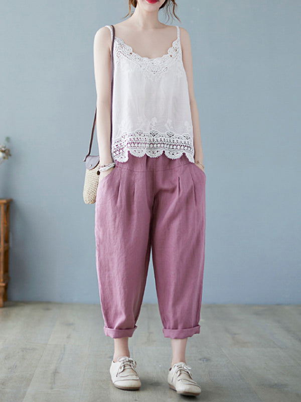 Original Solid Sleeveless Lace&Hollow V-Neck Vest