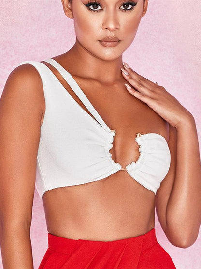One Shoulder Solid Color Yoga Tops
