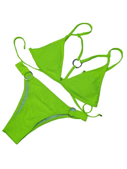 Solid Color Ring Braided Bikini Swimwear
