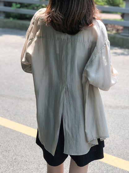 Casual Loose Solid Color Lapel Collar Long Sleeves Shirts