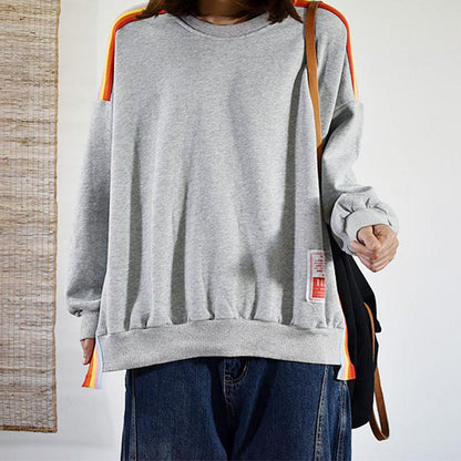 Buykud Colored Stripes Patchwork Long Sleeve Blouse