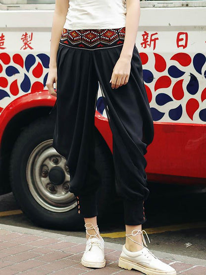 Loose Chiffon Embroidered Wide Leg Harem Pants