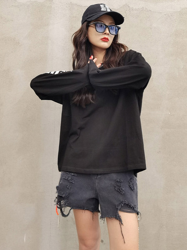 Simple Round-Neck Letter Printed Long Sleeves Sweatshirts
