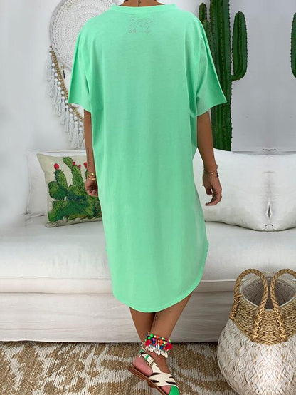 Short Sleeve V-neck Solid Color Mini Dress