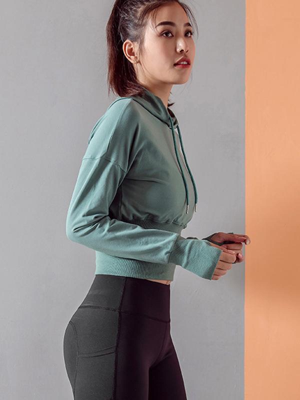 Fashion Solid Long Sleeves Sports Hoodies&Sweatshirt Tops