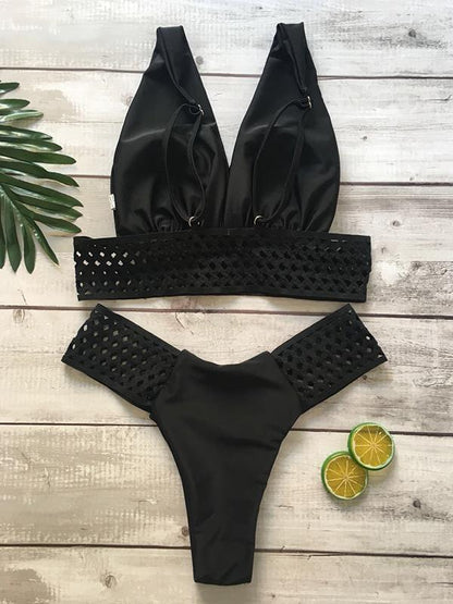 Sexy Solid Hollow Bikini Set