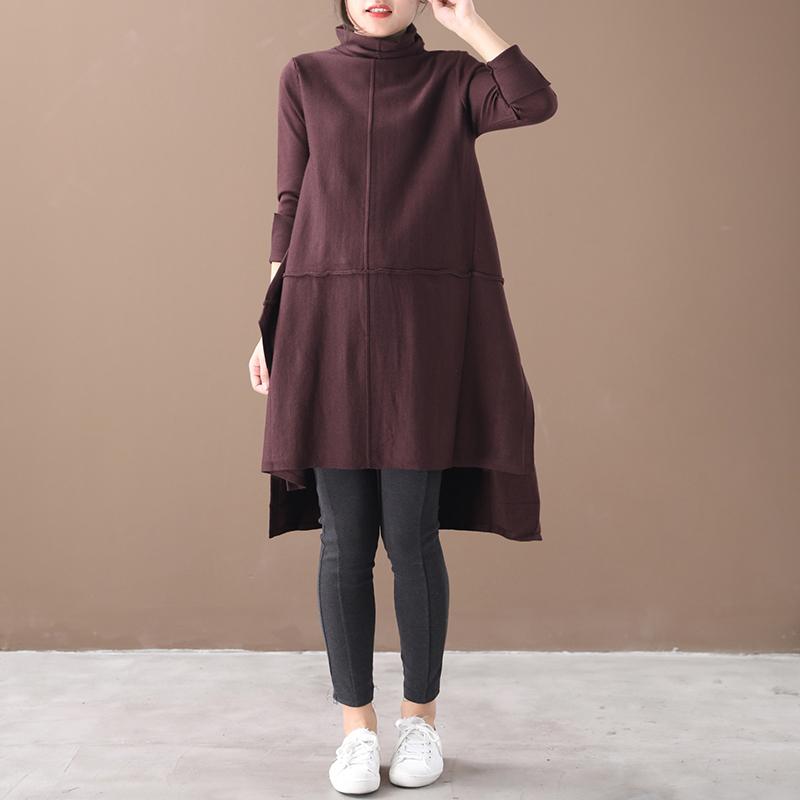 Buykud Loose Literary Irregular Split Hem Sweater Dress