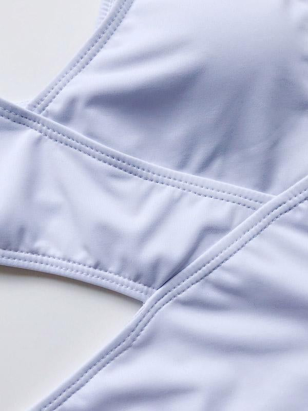 V-Neck Hollow Circular Ring One-Piece Swimwear