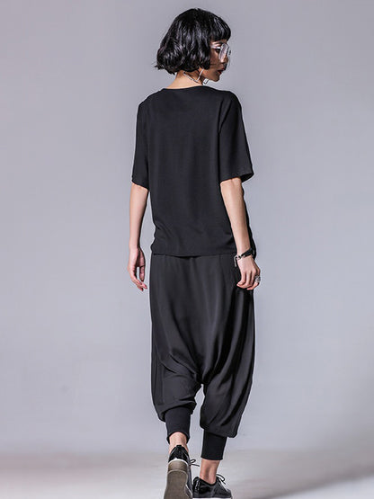 Asymmetrical Loose Round-Neck Modal And Chiffon T-Shirts Tops