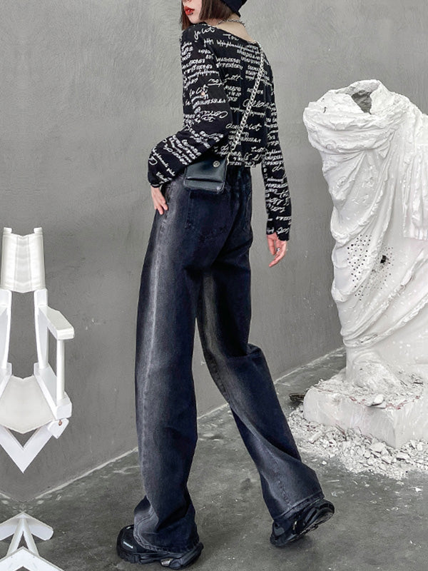 Vintage Gradient Wide Leg Column Jean Pants
