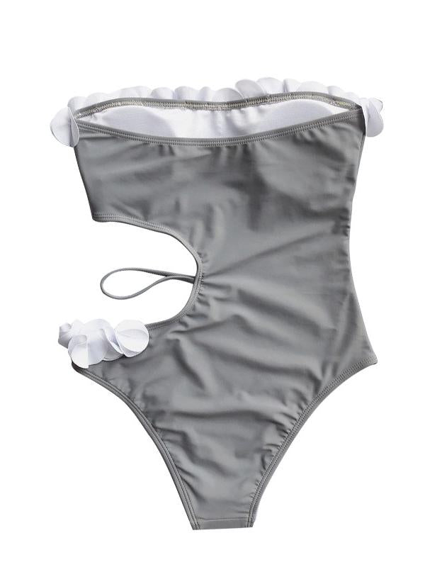 Lace Asymmetric Bandeau One-Piece Swimwear