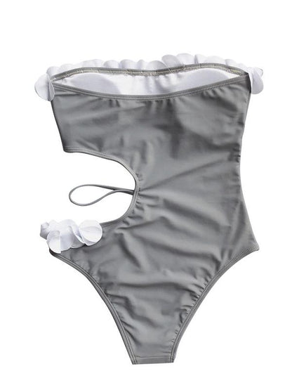 Lace Asymmetric Bandeau One-Piece Swimwear