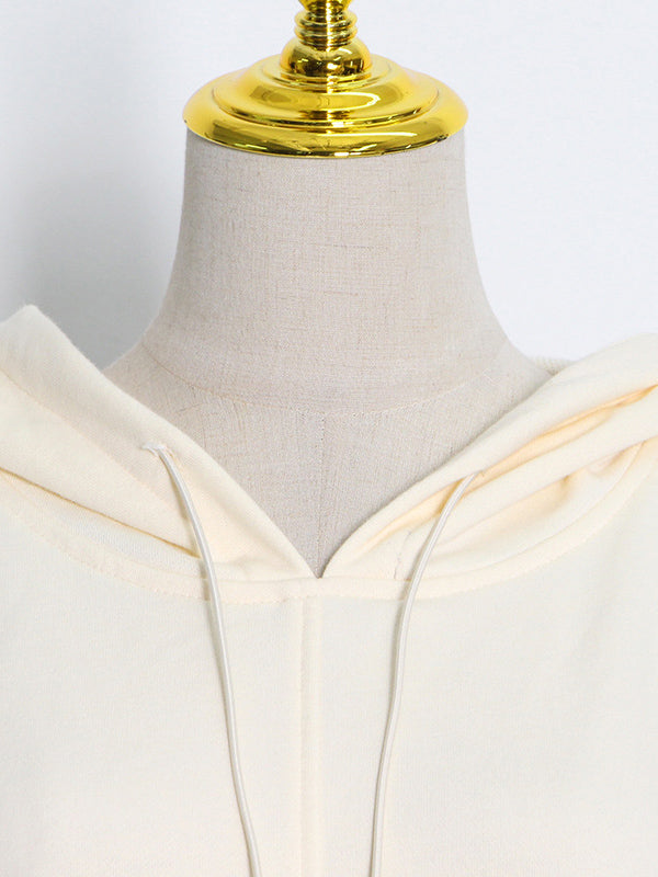 Fashion Solid Color Split-Joint Cold Shoulder Hoodies Top