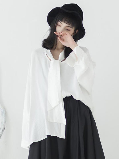 Original Loose Black Chic Lace-up Blouse