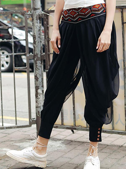 Loose Chiffon Embroidered Wide Leg Harem Pants